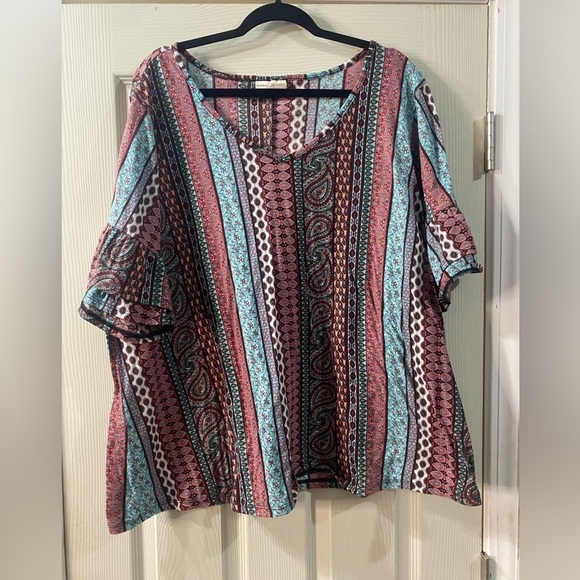 Bobbie Brooks plus size 3X tunic tshirt top multicolor stripes v-neck - Picture 1 of 7